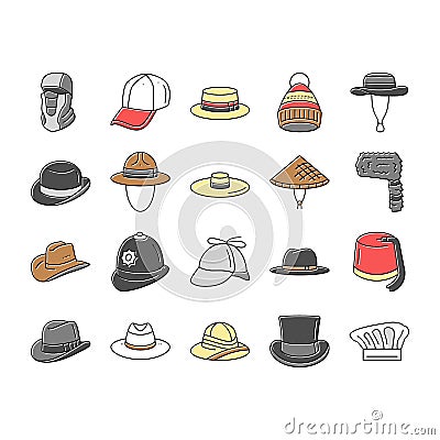 hat cap head man safety fashion icons set vector Vector Illustration
