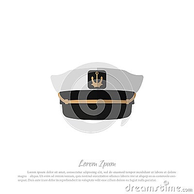 Hat of captain on a white background. Icon of sailor cap in flat style Vector Illustration