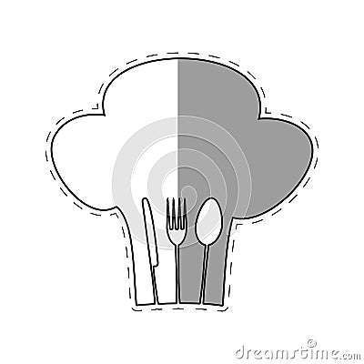 hat chef cook fork spoon knife restaurant emblem shadow Cartoon Illustration