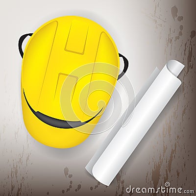Hat for engineers and paper drawing roll Cartoon Illustration