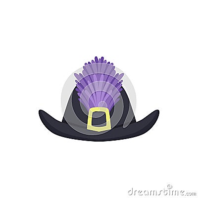 Hat with feathers masquerade decor, carnival headdress element cartoon vector Illustration on a white background Vector Illustration
