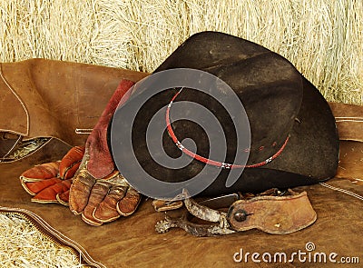 Hat, gloves and spurs Stock Photo