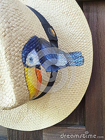 Hat with Hornbird paint Stock Photo