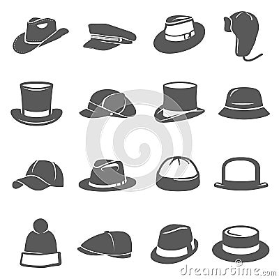 Hat icon set, traditional head wear accessory Vector Illustration