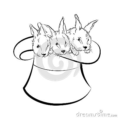 Hat of the magician with three rabbits Vector Illustration