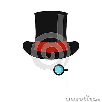 Hat with monocle icon, flat style Vector Illustration