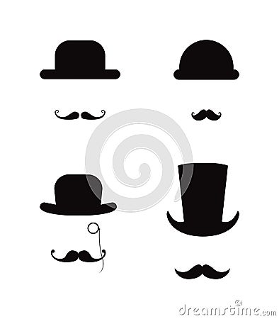 Hat and Moustache icon set Vector Illustration