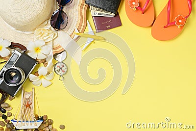 Hat with sunglasses, slippers and Beach accessories Stock Photo