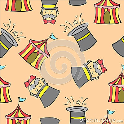 Hat and tent circus doodles Vector Illustration