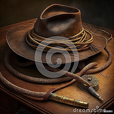 Hat and Whip Vintage Western Art Poster Stock Photo
