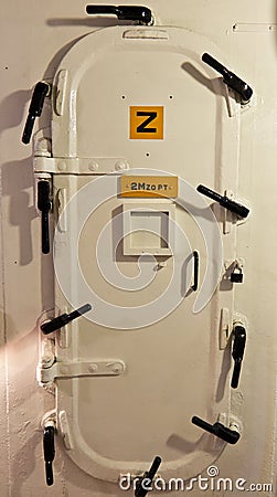 Hatch access on a military navy ship Stock Photo
