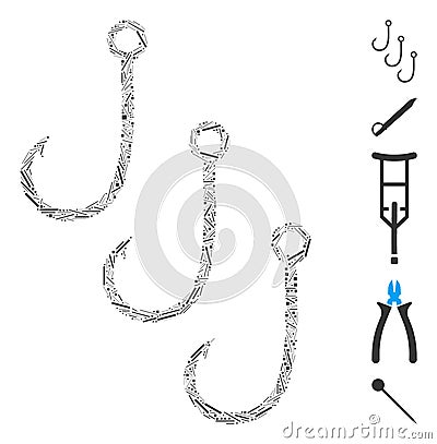 Hatch Mosaic Fishing Hooks Icon Stock Photo