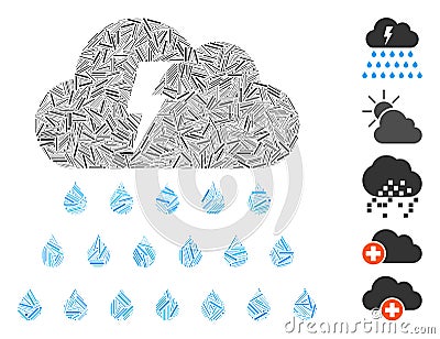 Hatch Mosaic Thunderstorm Rain Cloud Icon Stock Photo