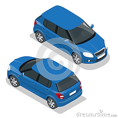 Hatchback car. Flat 3d vector isometric illustration. High quality city transport icon. Vector Illustration
