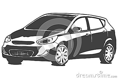 Hatchback vector black illustration isolated on white background. Hand drawn illustration. Vector Illustration