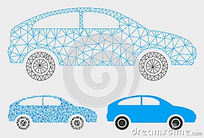 Hatchback Vector Mesh Wire Frame Model and Triangle Mosaic Icon Vector Illustration