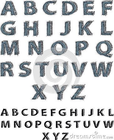 Hatched alphabet. Vector Illustration