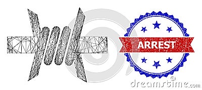 Hatched Barbed Wire Web Mesh and Textured Bicolor Arrest Seal Vector Illustration