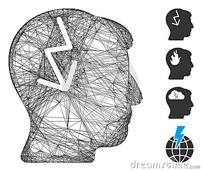 Hatched Brain Electric Strike Vector Mesh Stock Photo