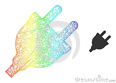 Hatched Electric Plug Mesh Icon with Spectrum Gradient Vector Illustration