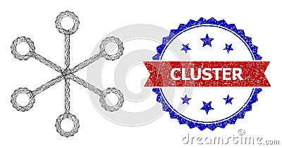Hatched Net Links Web Mesh and Textured Bicolor Cluster Stamp Vector Illustration