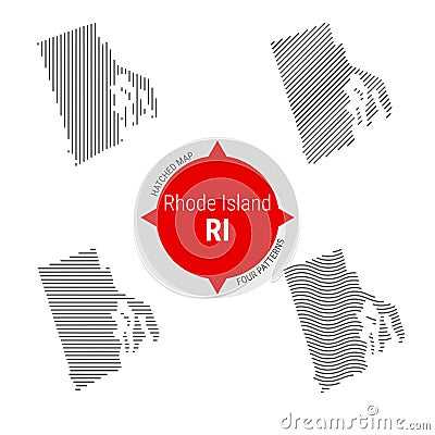Hatched Pattern Vector Map of Rhode Island. Stylized Simple Silhouette of Rhode Island. Four Different Patterns Vector Illustration