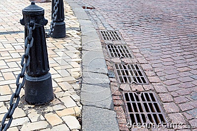 Hatches of the drainage system of the road. Stock Photo