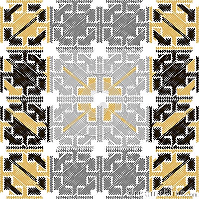 Hatches grunge zigzag lines seamless pattern. Textured ornamental background. Vector dirty hatching backdrop. Rough hatch lines Vector Illustration
