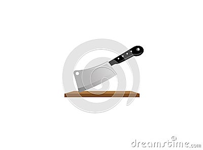 Hatchet stuck on the table a kitchen tool for logo Cartoon Illustration