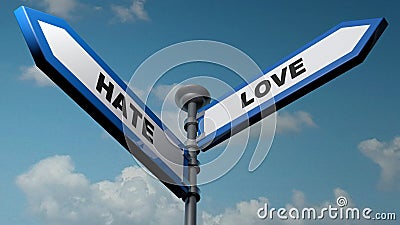 Hate - Love street arrow signs concept - 3D rendering illustration Cartoon Illustration