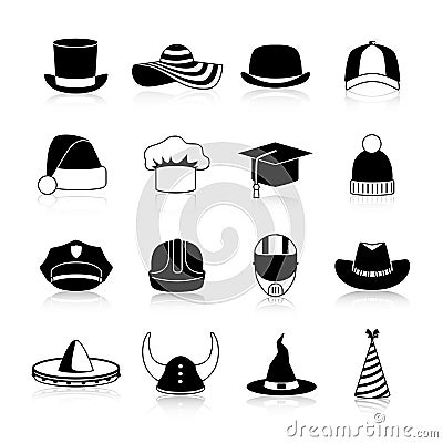 Hats And Caps Black Icons Vector Illustration