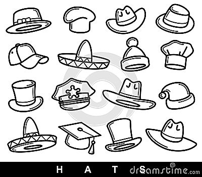 Hats collection set. Collection icon hat. Vector Cartoon Illustration