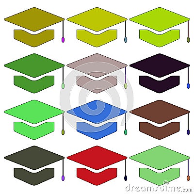 Hats of different colors. Raster. Stock Photo