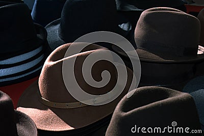 Hats. Headdresses. Sale of hats. Stock Photo