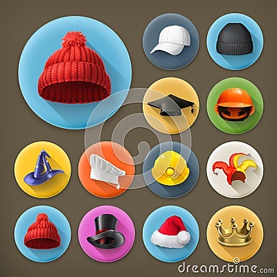 Hats long shadow icons Vector Illustration