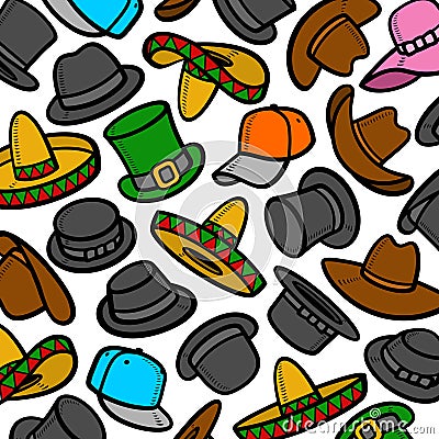 Hats pattern, background set. Collection icon hats. Vector Vector Illustration