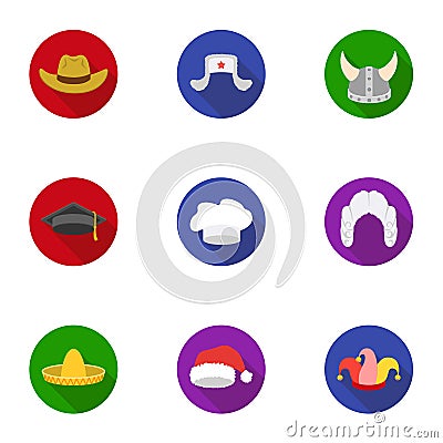 Hats set icons in flat style. Big collection of hats vector symbol stock illustration Vector Illustration