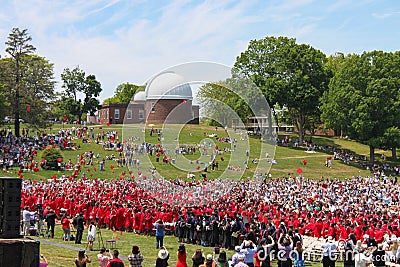 Hats are thrown in the air at outdoor Wesleyan University Graduation Middletown Conneticut USA circa May 2015 Editorial Stock Photo