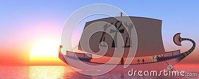 Hatshepsut`s Ship with Sunset Stock Photo
