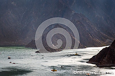 Hatta dam lake in Dubai emirate of UAE Stock Photo