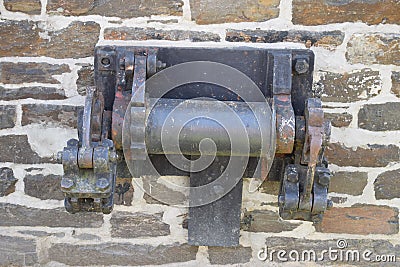 winch of the old ferry tower in Hatzenport, FÃ¤hrturm Stock Photo