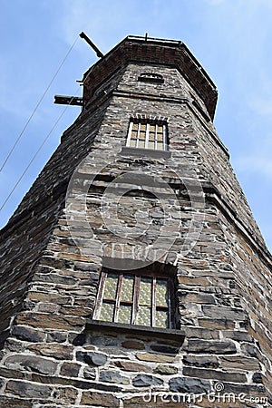 view up the old ferry tower in Hatzenport, FÃ¤hrturm Stock Photo