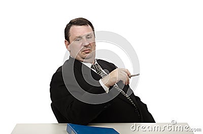 Haughty interviewer staring at jobseeker shoes Stock Photo