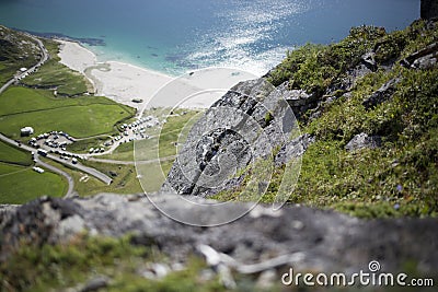 Haukland Beach from above. Stock Photo