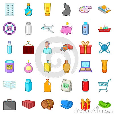 Haulage icons set, cartoon style Vector Illustration