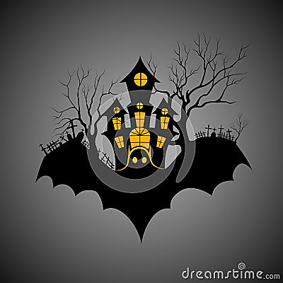 Haunted castle in scary Halloween night Vector Illustration