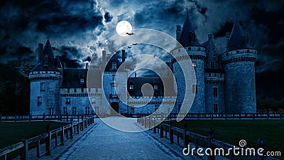 Haunted Gothic castle at night Stock Photo