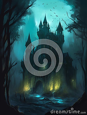 The Haunted House in the Castle Woods Stock Photo