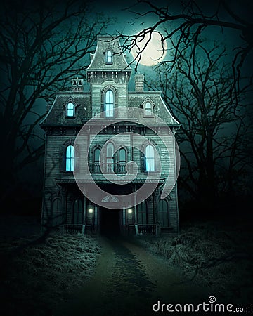 Haunted house in forest Stock Photo