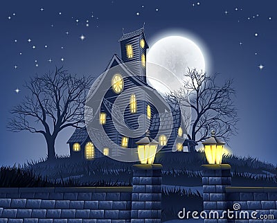 Haunted House Halloween Background Vector Illustration